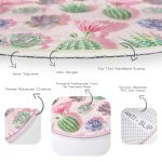 Renkli Zeminde Kaktüs Desenli Dijital Baskılı Modern Yeşil Koridor ve Antre Yıkanabilir Kaymaz Tabanlı Yuvarlak Halı Realhomes