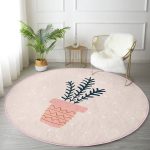 - RealHomes Dijital Baskılı Kaymaz Tabanlı Comfort Yuvarlak Halı - Realhomes  Renkli Zeminde Yaprak Desenli Dijital Baskılı Modern Pembe Banyo Yıkanabilir Kaymaz Tabanlı Yuvarlak Halı Realhomes