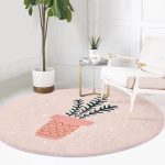 - RealHomes Dijital Baskılı Kaymaz Tabanlı Comfort Yuvarlak Halı - Realhomes  Renkli Zeminde Yaprak Desenli Dijital Baskılı Modern Pembe Banyo Yıkanabilir Kaymaz Tabanlı Yuvarlak Halı Realhomes