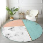 Renkli Geometrik Desenli Mermer Motifli Dijital Baskılı Modern Banyo Yıkanabilir Kaymaz Tabanlı Yuvarlak Halı Realhomes