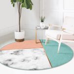 Renkli Geometrik Desenli Mermer Motifli Dijital Baskılı Modern Banyo Yıkanabilir Kaymaz Tabanlı Yuvarlak Halı Realhomes