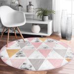 - RealHomes Dijital Baskılı Kaymaz Tabanlı Comfort Yuvarlak Halı - Realhomes  Renkli Geometrik Desenli Mermer Motifli Dijital Baskılı Modern Pembe Banyo Yıkanabilir Kaymaz Tabanlı Yuvarlak Halı Realhomes