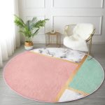 - RealHomes Dijital Baskılı Kaymaz Tabanlı Comfort Yuvarlak Halı - Realhomes  Renkli Geometrik Desenli Mermer Motifli Dijital Baskılı Modern Pembe Banyo Yıkanabilir Kaymaz Tabanlı Yuvarlak Halı Realhomes