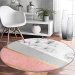 - RealHomes Dijital Baskılı Kaymaz Tabanlı Comfort Yuvarlak Halı - Realhomes Renkli Geometrik Desenli Mermer Motifli Dijital Baskılı Modern Pembe Banyo Yıkanabilir Kaymaz Tabanlı Yuvarlak Halı Realhomes