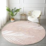 - RealHomes Dijital Baskılı Kaymaz Tabanlı Comfort Yuvarlak Halı - Realhomes  Pastel Zeminli Gold Detaylı Yaprak Desenli Dijital Baskılı Modern Pembe Salon ve Oturma Odası Kaymaz Tabanlı Yuvarlak Halı Realhomes