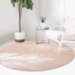 - RealHomes Dijital Baskılı Kaymaz Tabanlı Comfort Yuvarlak Halı - Realhomes  Pastel Zeminli Gold Detaylı Yaprak Desenli Dijital Baskılı Modern Pembe Salon ve Oturma Odası Kaymaz Tabanlı Yuvarlak Halı Realhomes