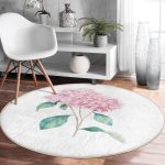 - RealHomes Dijital Baskılı Kaymaz Tabanlı Comfort Yuvarlak Halı - Realhomes Beyaz Zeminli Renkli Ortanca Çiçek Motifli Dijital Baskılı Modern Pembe Banyo Yıkanabilir Kaymaz Tabanlı Yuvarlak Halı Realhomes