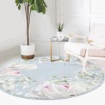 - RealHomes Dijital Baskılı Kaymaz Tabanlı Comfort Yuvarlak Halı - Realhomes  Renkli Zeminli Beyaz Çiçek Desenli Dijital Baskılı Modern Lacivert Mutfak Yıkanabilir Kaymaz Tabanlı Yuvarlak Halı Realhomes