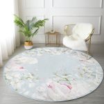 - RealHomes Dijital Baskılı Kaymaz Tabanlı Comfort Yuvarlak Halı - Realhomes  Renkli Zeminli Beyaz Çiçek Desenli Dijital Baskılı Modern Lacivert Mutfak Yıkanabilir Kaymaz Tabanlı Yuvarlak Halı Realhomes