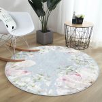 - RealHomes Dijital Baskılı Kaymaz Tabanlı Comfort Yuvarlak Halı - Realhomes  Renkli Zeminli Beyaz Çiçek Desenli Dijital Baskılı Modern Lacivert Mutfak Yıkanabilir Kaymaz Tabanlı Yuvarlak Halı Realhomes