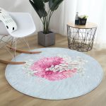 Renkli Zeminli Ortanca Çiçek Desenli Dijital Baskılı Modern Pembe Mutfak Yıkanabilir Kaymaz Tabanlı Yuvarlak Halı Realhomes