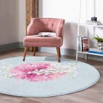 Renkli Zeminli Ortanca Çiçek Desenli Dijital Baskılı Modern Pembe Mutfak Yıkanabilir Kaymaz Tabanlı Yuvarlak Halı Realhomes