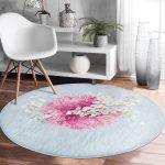 Renkli Zeminli Ortanca Çiçek Desenli Dijital Baskılı Modern Pembe Mutfak Yıkanabilir Kaymaz Tabanlı Yuvarlak Halı Realhomes