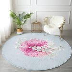 Renkli Zeminli Ortanca Çiçek Desenli Dijital Baskılı Modern Pembe Mutfak Yıkanabilir Kaymaz Tabanlı Yuvarlak Halı Realhomes