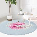 Renkli Zeminli Ortanca Çiçek Desenli Dijital Baskılı Modern Pembe Mutfak Yıkanabilir Kaymaz Tabanlı Yuvarlak Halı Realhomes