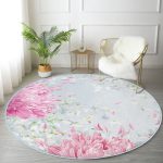 - RealHomes Dijital Baskılı Kaymaz Tabanlı Comfort Yuvarlak Halı - Realhomes  Pastel Zeminli Renkli Ortanca Çiçek Dijital Baskılı Modern Pembe Mutfak Yıkanabilir Kaymaz Tabanlı Yuvarlak Halı Realhomes