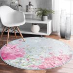 - RealHomes Dijital Baskılı Kaymaz Tabanlı Comfort Yuvarlak Halı - Realhomes  Pastel Zeminli Renkli Ortanca Çiçek Dijital Baskılı Modern Pembe Mutfak Yıkanabilir Kaymaz Tabanlı Yuvarlak Halı Realhomes