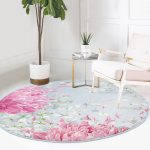 - RealHomes Dijital Baskılı Kaymaz Tabanlı Comfort Yuvarlak Halı - Realhomes  Pastel Zeminli Renkli Ortanca Çiçek Dijital Baskılı Modern Pembe Mutfak Yıkanabilir Kaymaz Tabanlı Yuvarlak Halı Realhomes