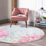 - RealHomes Dijital Baskılı Kaymaz Tabanlı Comfort Yuvarlak Halı - Realhomes  Pastel Zeminli Renkli Ortanca Çiçek Dijital Baskılı Modern Pembe Mutfak Yıkanabilir Kaymaz Tabanlı Yuvarlak Halı Realhomes