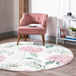 - RealHomes Dijital Baskılı Kaymaz Tabanlı Comfort Yuvarlak Halı - Realhomes  Beyaz Zeminli Yeşil Yapraklı Ortanca Çiçek Dijital Baskılı Modern Pembe Mutfak Yıkanabilir Kaymaz Tabanlı Yuvarlak Halı Realhomes