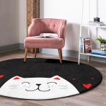 - RealHomes Dijital Baskılı Kaymaz Tabanlı Comfort Yuvarlak Halı - Realhomes  Sevgililer Günü Temalı Özel Tasarım Dijital Baskılı Modern Siyah Çocuk ve Genç Odası Yıkanabilir Kaymaz Tabanlı Yuvarlak Halı Realhomes