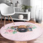 - RealHomes Dijital Baskılı Kaymaz Tabanlı Comfort Yuvarlak Halı - Realhomes  Sevgililer Günü Temalı Özel Tasarım Dijital Baskılı Modern Pembe Yatak Odası Yıkanabilir Kaymaz Tabanlı Yuvarlak Halı Realhomes