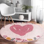 - RealHomes Dijital Baskılı Kaymaz Tabanlı Comfort Yuvarlak Halı - Realhomes Sevgililer Günü Temalı Özel Tasarım Dijital Baskılı Modern Pembe Yatak Odası Yıkanabilir Kaymaz Tabanlı Yuvarlak Halı Realhomes