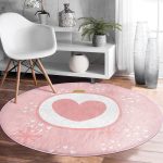 - RealHomes Dijital Baskılı Kaymaz Tabanlı Comfort Yuvarlak Halı - Realhomes  Sevgililer Günü Temalı Özel Tasarım Dijital Baskılı Modern Pembe Yatak Odası Yıkanabilir Kaymaz Tabanlı Yuvarlak Halı Realhomes