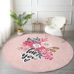 - RealHomes Dijital Baskılı Kaymaz Tabanlı Comfort Yuvarlak Halı - Realhomes  Sevgililer Günü Temalı Özel Tasarım Dijital Baskılı Modern Pembe Yatak Odası Yıkanabilir Kaymaz Tabanlı Yuvarlak Halı Realhomes