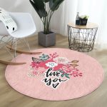 - RealHomes Dijital Baskılı Kaymaz Tabanlı Comfort Yuvarlak Halı - Realhomes  Sevgililer Günü Temalı Özel Tasarım Dijital Baskılı Modern Pembe Yatak Odası Yıkanabilir Kaymaz Tabanlı Yuvarlak Halı Realhomes