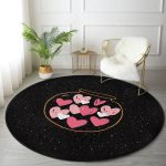 - RealHomes Dijital Baskılı Kaymaz Tabanlı Comfort Yuvarlak Halı - Realhomes  Sevgililer Günü Temalı Özel Tasarım Dijital Baskılı Modern Siyah Yatak Odası Yıkanabilir Kaymaz Tabanlı Yuvarlak Halı Realhomes