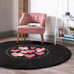 - RealHomes Dijital Baskılı Kaymaz Tabanlı Comfort Yuvarlak Halı - Realhomes  Sevgililer Günü Temalı Özel Tasarım Dijital Baskılı Modern Siyah Yatak Odası Yıkanabilir Kaymaz Tabanlı Yuvarlak Halı Realhomes