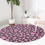 - RealHomes Dijital Baskılı Kaymaz Tabanlı Comfort Yuvarlak Halı - Realhomes  Sevgililer Günü Temalı Özel Tasarım Dijital Baskılı Modern Pembe Yatak Odası Yıkanabilir Kaymaz Tabanlı Yuvarlak Halı Realhomes