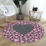 - RealHomes Dijital Baskılı Kaymaz Tabanlı Comfort Yuvarlak Halı - Realhomes Sevgililer Günü Temalı Özel Tasarım Dijital Baskılı Modern Pembe Yatak Odası Yıkanabilir Kaymaz Tabanlı Yuvarlak Halı Realhomes