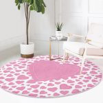 - RealHomes Dijital Baskılı Kaymaz Tabanlı Comfort Yuvarlak Halı - Realhomes Sevgililer Günü Temalı Özel Tasarım Dijital Baskılı Modern Pembe Yatak Odası Yıkanabilir Kaymaz Tabanlı Yuvarlak Halı Realhomes