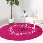 - RealHomes Dijital Baskılı Kaymaz Tabanlı Comfort Yuvarlak Halı - Realhomes  Sevgililer Günü Temalı Özel Tasarım Dijital Baskılı Modern Pembe Yatak Odası Yıkanabilir Kaymaz Tabanlı Yuvarlak Halı Realhomes