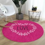 - RealHomes Dijital Baskılı Kaymaz Tabanlı Comfort Yuvarlak Halı - Realhomes  Sevgililer Günü Temalı Özel Tasarım Dijital Baskılı Modern Pembe Yatak Odası Yıkanabilir Kaymaz Tabanlı Yuvarlak Halı Realhomes