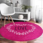 - RealHomes Dijital Baskılı Kaymaz Tabanlı Comfort Yuvarlak Halı - Realhomes  Sevgililer Günü Temalı Özel Tasarım Dijital Baskılı Modern Pembe Yatak Odası Yıkanabilir Kaymaz Tabanlı Yuvarlak Halı Realhomes