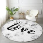 - RealHomes Dijital Baskılı Kaymaz Tabanlı Comfort Yuvarlak Halı - Realhomes  Mermer Zeminde Love Yazılı Özel Tasarım Modern Siyah Salon ve Oturma Odası Yıkanabilir Kaymaz Tabanlı Yuvarlak Halı Realhomes