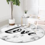 - RealHomes Dijital Baskılı Kaymaz Tabanlı Comfort Yuvarlak Halı - Realhomes  Mermer Zeminde Love Yazılı Özel Tasarım Modern Siyah Salon ve Oturma Odası Yıkanabilir Kaymaz Tabanlı Yuvarlak Halı Realhomes