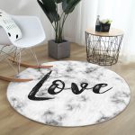 - RealHomes Dijital Baskılı Kaymaz Tabanlı Comfort Yuvarlak Halı - Realhomes  Mermer Zeminde Love Yazılı Özel Tasarım Modern Siyah Salon ve Oturma Odası Yıkanabilir Kaymaz Tabanlı Yuvarlak Halı Realhomes