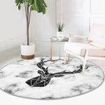 - RealHomes Dijital Baskılı Kaymaz Tabanlı Comfort Yuvarlak Halı - Realhomes  Mermer Zeminde Geyik Motifli Özel Tasarım Modern Siyah Salon ve Oturma Odası Yıkanabilir Kaymaz Tabanlı Yuvarlak Halı Realhomes