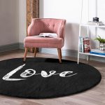 - RealHomes Dijital Baskılı Kaymaz Tabanlı Comfort Yuvarlak Halı - Realhomes  Siyah Zeminde Mermer Motifli Love Yazılı Salon ve Oturma Odası Yıkanabilir Kaymaz Tabanlı Yuvarlak Halı Realhomes