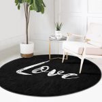 - RealHomes Dijital Baskılı Kaymaz Tabanlı Comfort Yuvarlak Halı - Realhomes  Siyah Zeminde Mermer Motifli Love Yazılı Salon ve Oturma Odası Yıkanabilir Kaymaz Tabanlı Yuvarlak Halı Realhomes