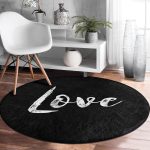 - RealHomes Dijital Baskılı Kaymaz Tabanlı Comfort Yuvarlak Halı - Realhomes  Siyah Zeminde Mermer Motifli Love Yazılı Salon ve Oturma Odası Yıkanabilir Kaymaz Tabanlı Yuvarlak Halı Realhomes
