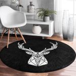 - RealHomes Dijital Baskılı Kaymaz Tabanlı Comfort Yuvarlak Halı - Realhomes Siyah Zeminde Mermer Motifli Geyik Tasarımlı Salon ve Oturma Odası Yıkanabilir Kaymaz Tabanlı Yuvarlak Halı Realhomes