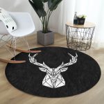 - RealHomes Dijital Baskılı Kaymaz Tabanlı Comfort Yuvarlak Halı - Realhomes Siyah Zeminde Mermer Motifli Geyik Tasarımlı Salon ve Oturma Odası Yıkanabilir Kaymaz Tabanlı Yuvarlak Halı Realhomes