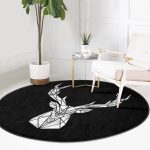 - RealHomes Dijital Baskılı Kaymaz Tabanlı Comfort Yuvarlak Halı - Realhomes Siyah Zeminde Mermer Motifli Geyik Tasarımlı Salon ve Oturma Odası Yıkanabilir Kaymaz Tabanlı Yuvarlak Halı Realhomes