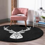 - RealHomes Dijital Baskılı Kaymaz Tabanlı Comfort Yuvarlak Halı - Realhomes Siyah Zeminde Mermer Motifli Geyik Tasarımlı Salon ve Oturma Odası Yıkanabilir Kaymaz Tabanlı Yuvarlak Halı Realhomes