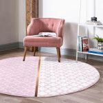 Pembe ve Beyaz Ogea Desenli Dijital Baskılı Modern Koridor Antre Yıkanabilir Kaymaz Tabanlı Yuvarlak Halı Realhomes